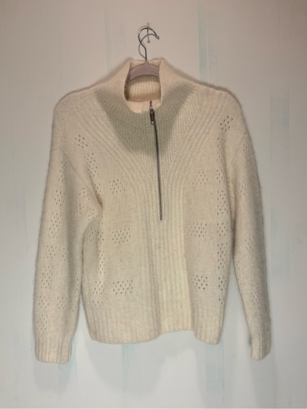 The Kooples Cream Half-Zip Turtleneck Sweater Alpaca & Wool Blend Womens Size 0